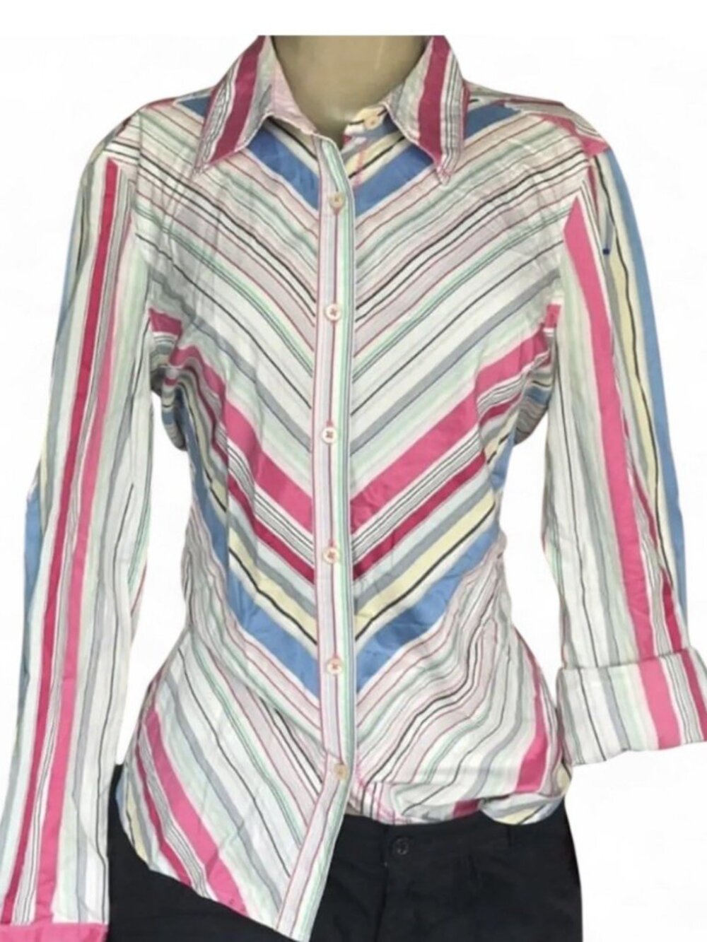 Y2K Tommy Hilfiger Women's Button Down Striped Shirt Preppy Cotton 2000s, XL